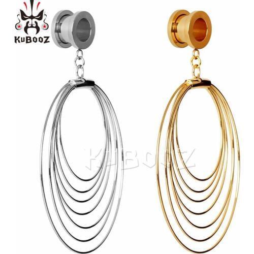 KUBOOZ Dangle Ear Piercing Fashion Stainless Steel Metal Plugs Earrings Tunnels Screw Studs Gauges Expander Stretchers