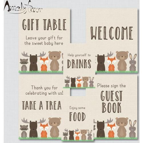 Woodland Theme Table Signs - 6 Signs! Welcome Sign, Favors Sign, Etc - Baby Shower Birthday Event Party Decorations Supplies
