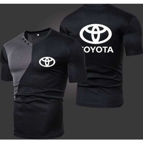Summer New Toyota Mens T-Shirts Solid Color Splicing Casual Breathable Sports Slim Fitting Short Sleeve V-Neck Spotswear