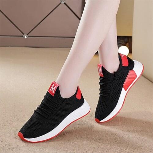 Flying woven breathable lightweight sports shoes women spring and summer flat casual shoes net shoes student shoes