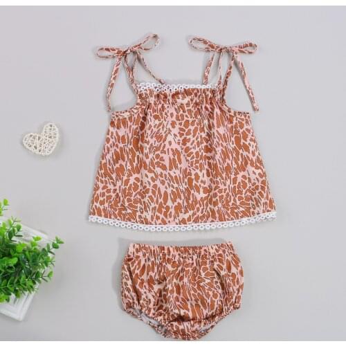 Summer Baby Trendy Girls Two Piece Set Fashion Leopard Suspender Sleeveless Tops and Elastic Waist Triangle Short Pants