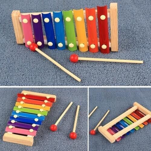 Fashion Baby Wooden Musical Instruments Toys Early Education Eight Tone Hand Percussion Piano Toy Cartoon Teaching Aids