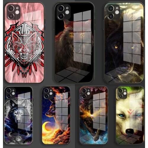 Glass Soft Silicone Balck Case Shell for iPhone 12 11 Pro X XS Max XR 8 7 6 Plus SE 2020 S Cover Fierce Snow Wolf