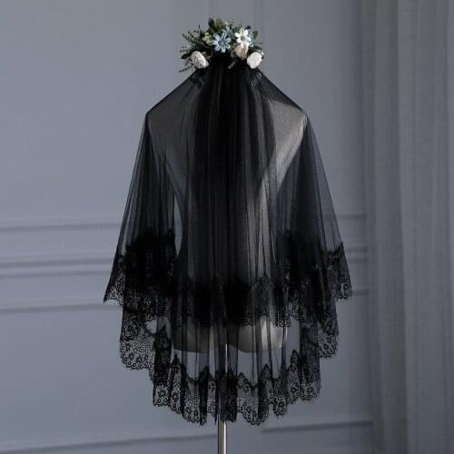 New Bridal Veil Black Veil Lace Double Layer Modeling Veil Cosplay with Hair Comb