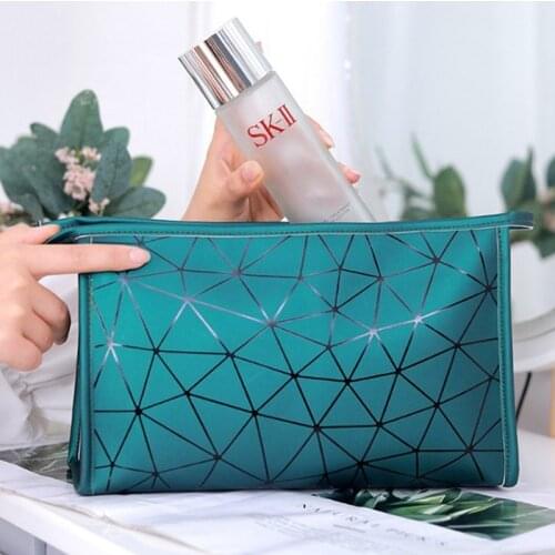 New fashion PU portable Cosmetic case makeup bag casual square lattice women storage wash bags