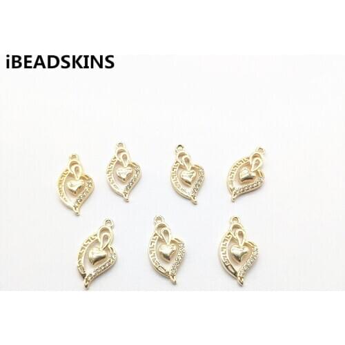 New arrival! 23x12mm 50pcs Cubic zirconia/copper Heart shape charm for Jewelry Findings Earrings parts,hand Made Jewelry DIY