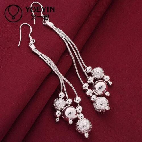 New fashion New Design silver plated jewelry Womens long earrings brincos Wholesale Silver beads Dangle earrings