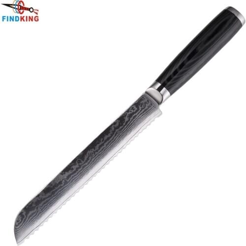 FINDKING Mikata handle 8 inch damascus steel blade damascus sawtooth bread knife 67 layers damascus steel kitchen knife