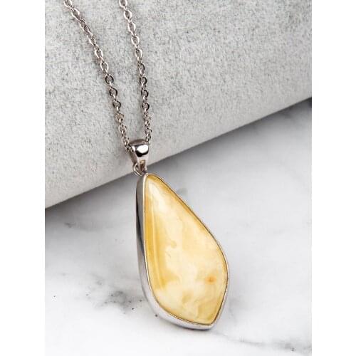 Drop Amber Necklace 925 Sterling Silver Necklace Organic Healing Stone Amber