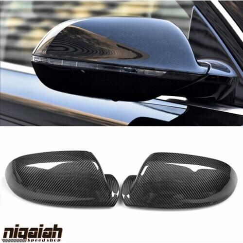 Pair Side Mirror Covers for Audi A8 2013-2017 Carbon Fiber Car Rear view Mirror Caps Original Replacement Without Lane Assist