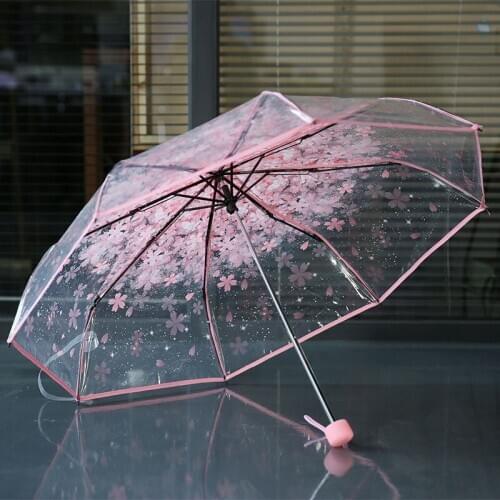 Transparent Clear Umbrella Cherry Blossom Mushroom Apollo Sakura 3 Fold Umbrella Protection Umbrella kids umbrella #A