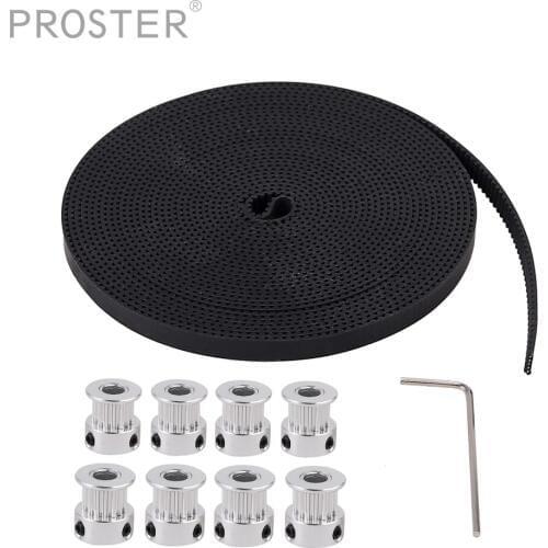 PROSTER 8 pcs GT2 Pulley 16 Teeth 20 Teeth Bore 5mm + 5m GT2 Timing Belt For 3D Printer Part RepRap