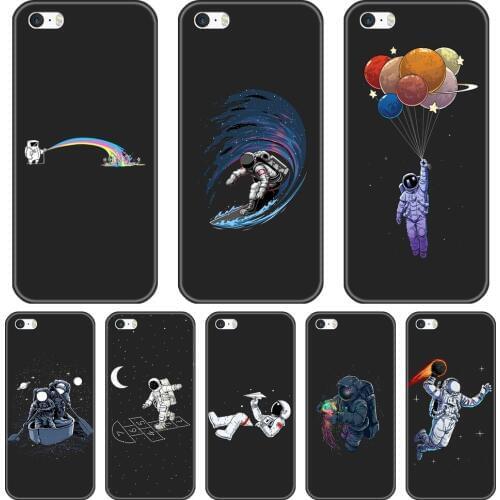 Phone Case For iPhone 5 S 5C 5S SE Case Silicone Astronaut Space Funny Star Moon Cool Black Back Cover For Apple iPhone 4 S 4S