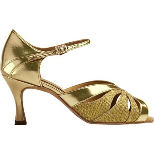 Practice Latin Dance Shoes Women 7cm Gold Latin Salsa Ballroom Tango Dancing Shoes Girls High Heel Latin Ballroom Party Shoes