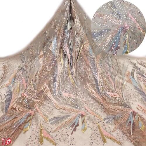 Beautiful multicolor large leaf sequined tulle embroidery, African lace fabric, suitable for fashionable ladies party dresses