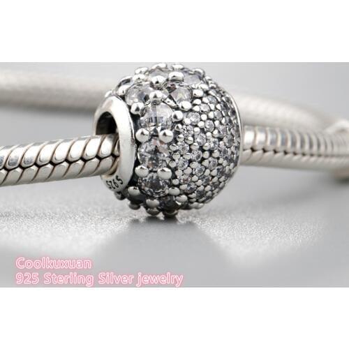 Spring 925 Sterling Silver Enchanted Pave Charm, Clear CZ Charm Beads Fit Original Brand Charms Bracelet jewelry