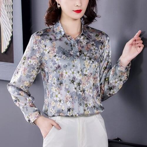 2021 Spring Vintage Florla Mulberry Silk Satin Tops and Blouses Casual Office Print 3XL Plus Size Shirt Elegant Bodycon Blouses