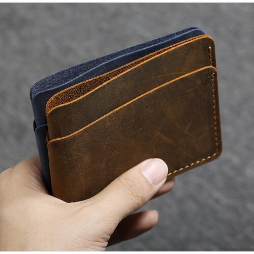 Vintage Handmade Bank Card Holder Men Genuine Leather Minimalist Clip Wallet for Credit Cards Business Holder Card Cover