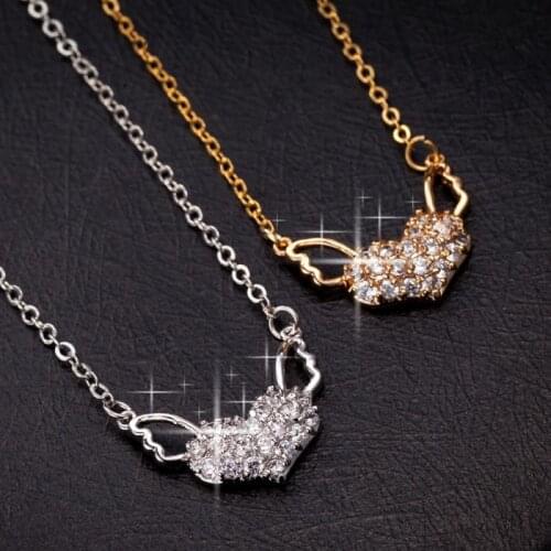 2020 Women Alloy Chain Valentine Choker Jewelry Fashion Charm Zircon Stone Beads Heart Shape Pendant Necklace Accesories