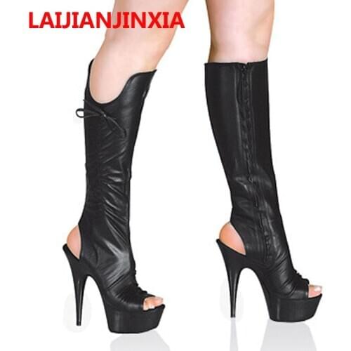 LAIJIANJINXIA 2018 Shinning Party Queen 15cm High Heels Dancing Shoes Women Boots Mid-calf Shoes Knee Boots Dance shoes