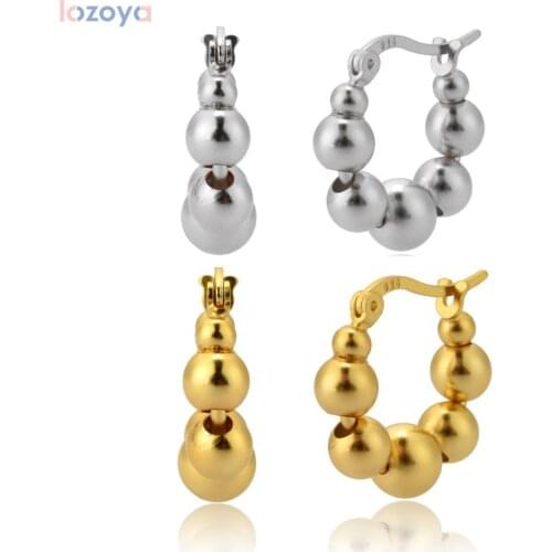 LOZOYA 100% 925 Sterling Round Earring 2021 Fine Silver Gold Beads Hoops Women luxury Circle Jewelry For Party Piercing