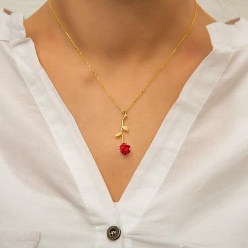 Rose Design Silver Necklaces For Women Long Gold Color Pendant Flower Fashion Jewelry Girl Teen Wife Girlfriend Original