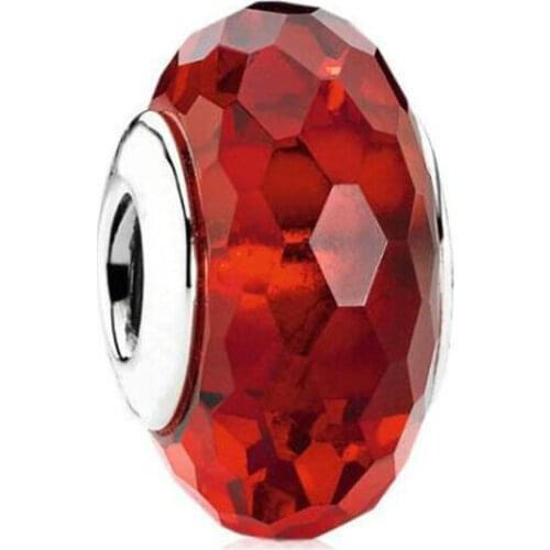 925 Sterling Silver Red Cut Surface Glass Beads Charms Fit Original pandora Bracelets Necklaces Charm For Women DIY Jewelry