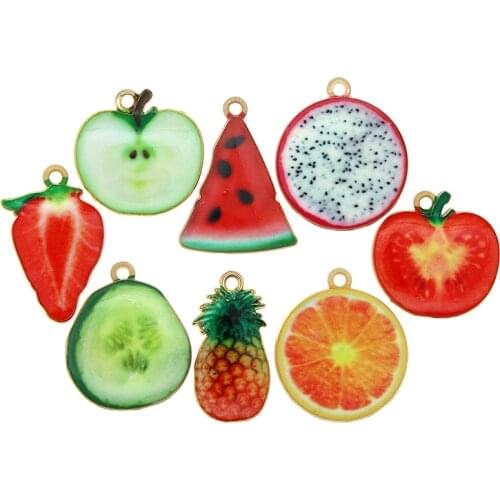 10pcs/lot Creative Fruit Style Zinc Alloy Enamel Charms Kiwi Lemon Shape Pendants Charms Bracelet Earring Jewelry Finding