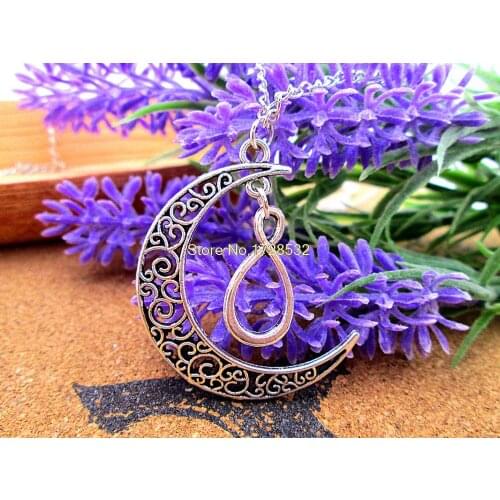 12pcs/lot Women Fashion Harajuku necklace, Crescent Moon necklace with Infinity charms