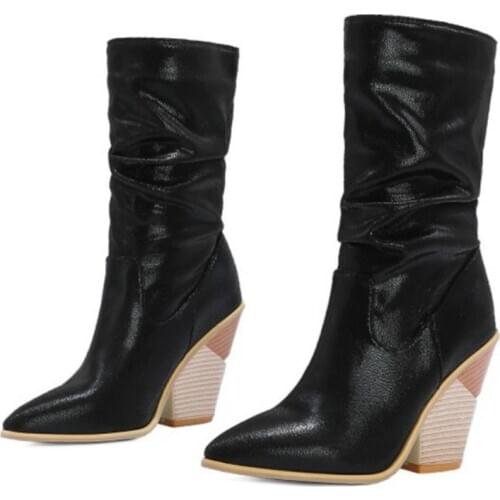2021 New Arrived Fashion Sexty Women Chunky Super High Wedges Heels 10cm Booties Ankle Cowboy Boots Zapatos Para Mujer Shoes H-7