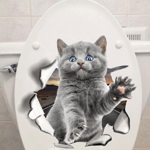 3D living Cat Toilet stickers, pvc wall stickers, fashion, lovely animals toilet waterproof stickers, toilet, kitchen decoration