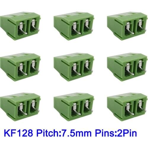 5/10/20Pcs KF128-7.5-2P PCB Screw Terminal Block Connector 300V/10A Green 2Pin Pitch 7.5mm Straight Pin Screw Block Connector