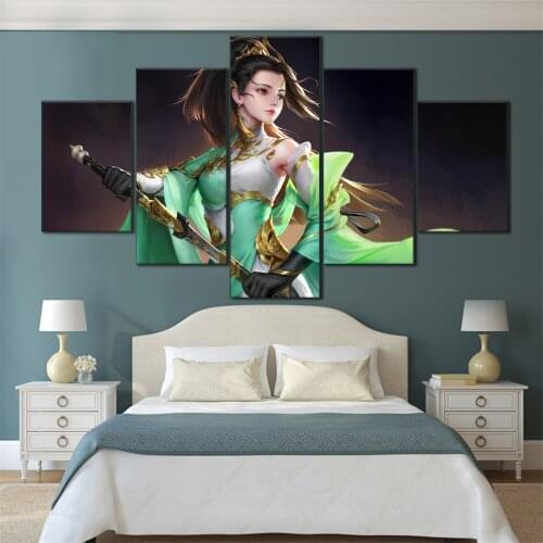 5 Pieces HD Canvas Painting Print Anime Beautiful Girl Picture For Modern Decorative Bedroom Living Room Home Wall Art Decor