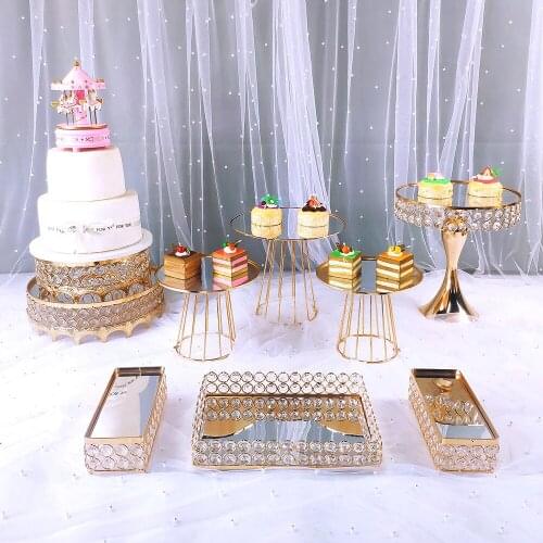 9pcs Gold Color Crystal cake stand Wedding Dessert Tray Cupcake Pan cake display table decoration Party