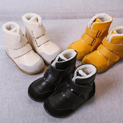 Toddler Baby Ankle Boots Boys Girls Genuine Leather British Vintage Boots Autumn Winter Causal Kids Plush Footwear Snowshoes