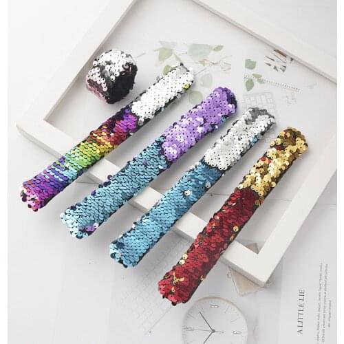 Mermaid Slap Bracelets Two-color Reversible Charm Sequins Flip Wristbands Sequin child Festival party Bangles