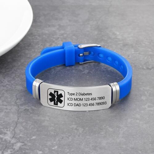 Free Engraving Medical Alert ID Bracelet DIABETES BLOOD ALLERGY ALZHEIMERS Emergency Reminder Adjustable Wristband For Unisex