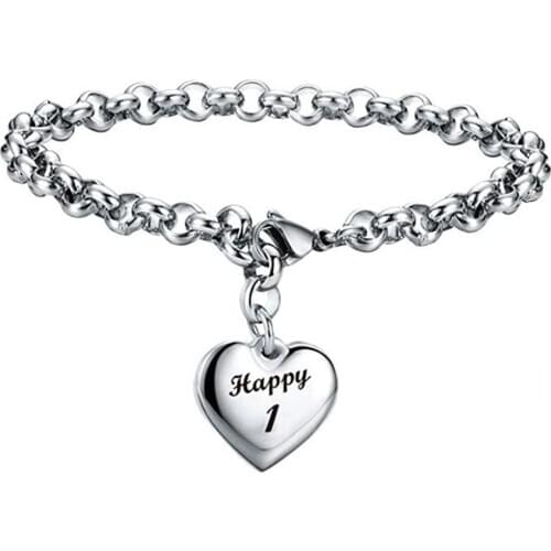 Stainless Steel 12 month Link Bracelets Heart 1-12 Happy Monthl Bracelet Jewelry For Men Women