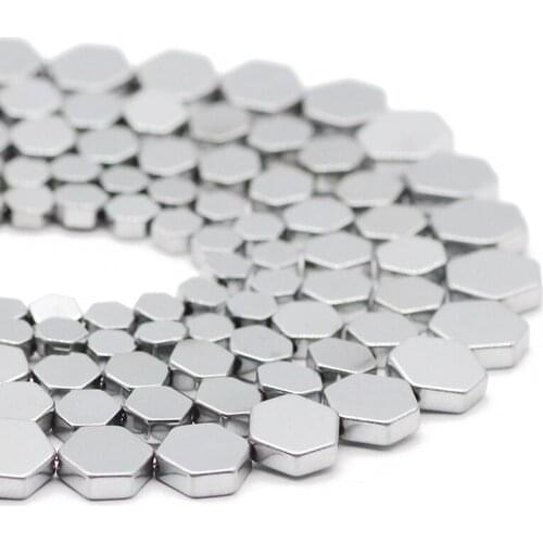 Silvers Flat Hexagon Hematite Ore Natural Stone 4/6/8MM Spacer Loose Beads For Jewelry Making Handmade DIY Bracelets Accessories