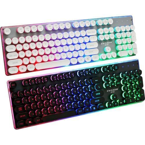 Elisona 108 Keys Retro Typewriter Style Wired Backlight Gaming Keyboard Keypad Key Board for PC Desktop Csgo Overwatch Lol Gamer