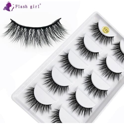 Flash girl Custom own brand 023 natural soft 5 pairs 3d mink handmade false eyelashes with high quality
