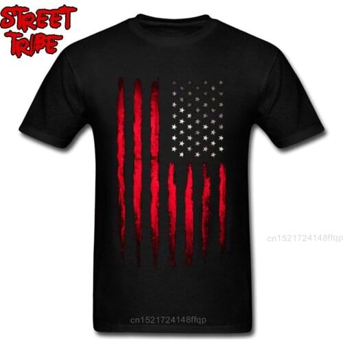 Cowboy USA Flag T-shirt Men Striped T Shirt Red Tops Guys Cotton Shirts America Flag Print Clothes Team Punk Tees Wholesale