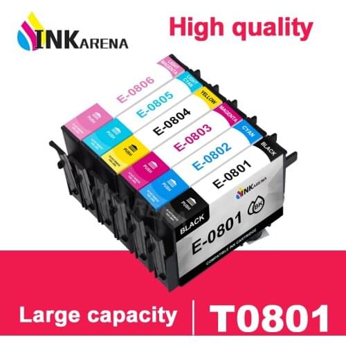 INKARENA 6 Color T0801 Full Ink Cartridge for Epson Compatible Cartridges Stylus Photo 730WD 800FW 810W 820FWD 830FWD TX659 710W