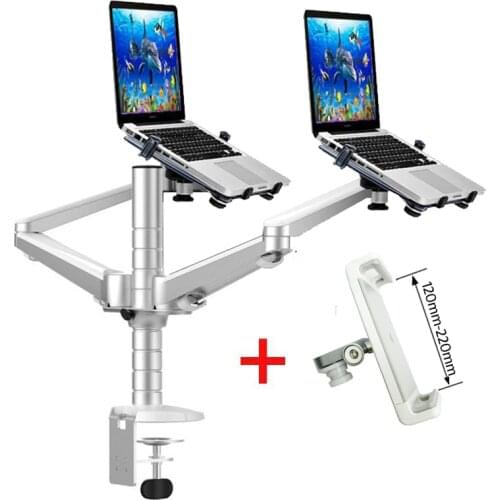 OA-12X aluminum alloy 2 In 1 Bracket adjustable Dual Arm double laptop desktop stand Holder For 10-15 inch Laptop+ 7"-10" tablet
