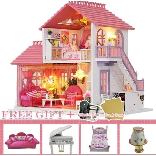 BOA ROOM DIY Dollhouse Wooden Doll House doll Houses Miniature Furniture Kit Casa Toys for Children Birthday Gift K22