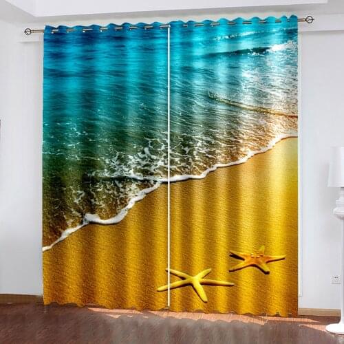 Summer Marine Animal Beach Scenery 3D Pattern Printing Living Room Sunshade Custom Curtain Suit Bedroom Hook Decoration