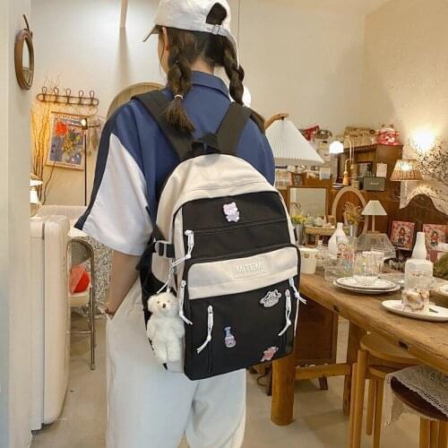 Contrast Color Fashion Womens Backpack Nylon Waterproof Bookbags For Teenage Girls Large Capacity Leisure Travel Backbags