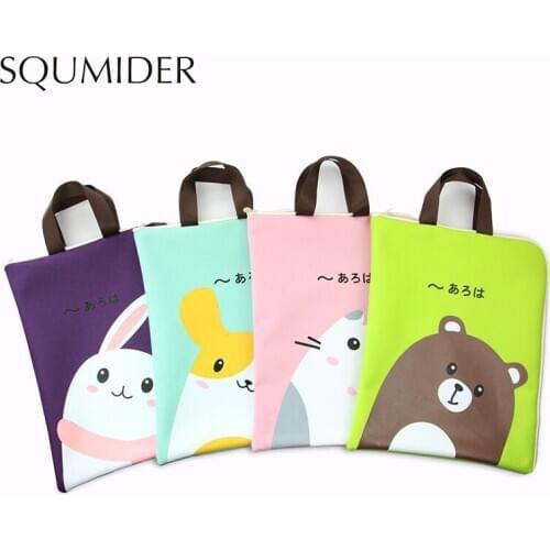 Cartoon Hand File Bag Kawaii Animals Big Large Pencil Bag For Students Gift Office School Stationery Supplies