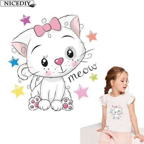 Nicediy Cat patch Iron On Transfers For Clothing Vinyl Sticker For Clothes Heat Transfer Printing T-shirt Kids Stickers For Girl