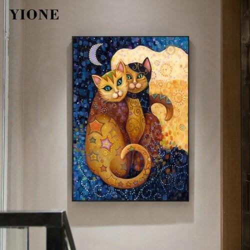 Flowers Butterfly Starry Sky Cat Couples Wall Art Posters Abstract Animal Canvas Pictures for Living Decoration Paintings Prints